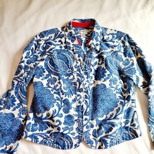 Coldwater Creek Jacket Zip Front Blue White Print